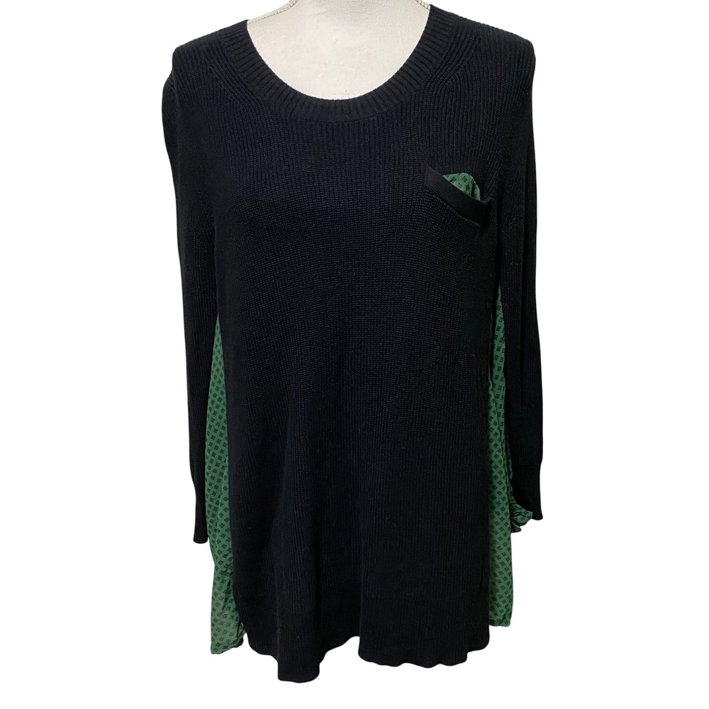 CAbi Black Green Get Together Mixy Sweater M Eclectic Knit Chiffon Whimsigoth